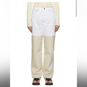 White & Beige Pieced 90's Pinch Waist Jeans